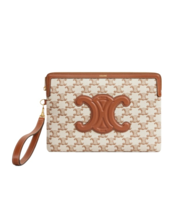Celine Triomphe Printed Trumpet Handbag In White