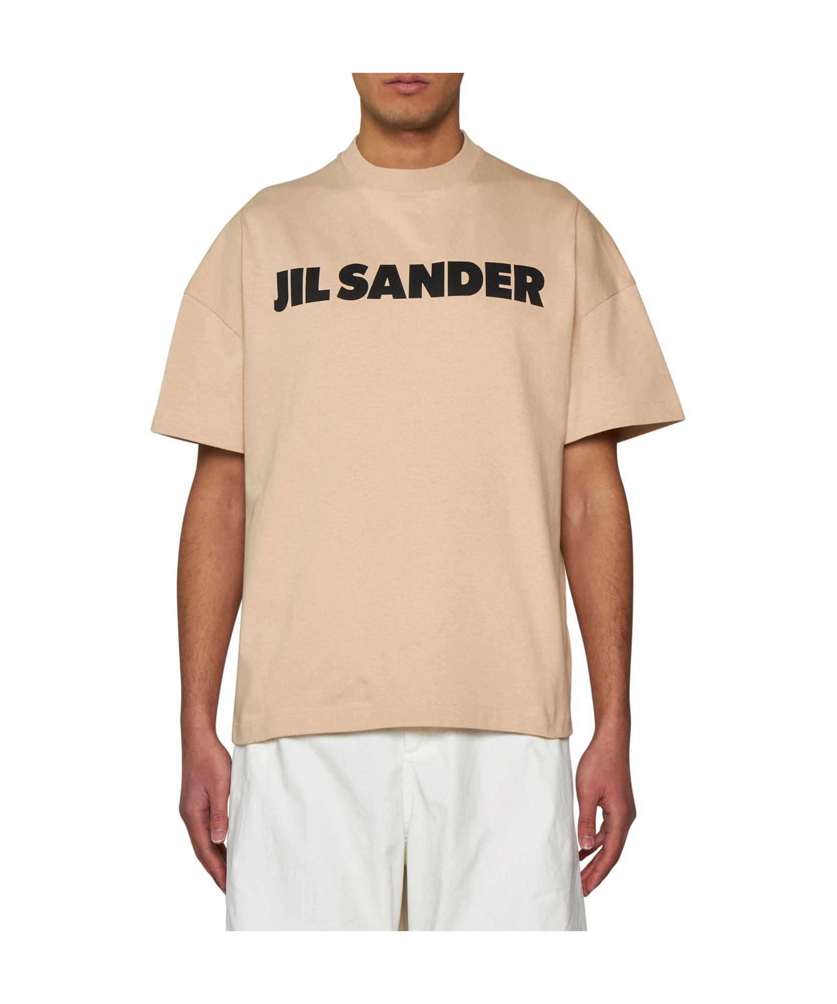 Jil Sander Beige Crewneck T-shirt With Maxi Logo Lettering On The Front In Nude