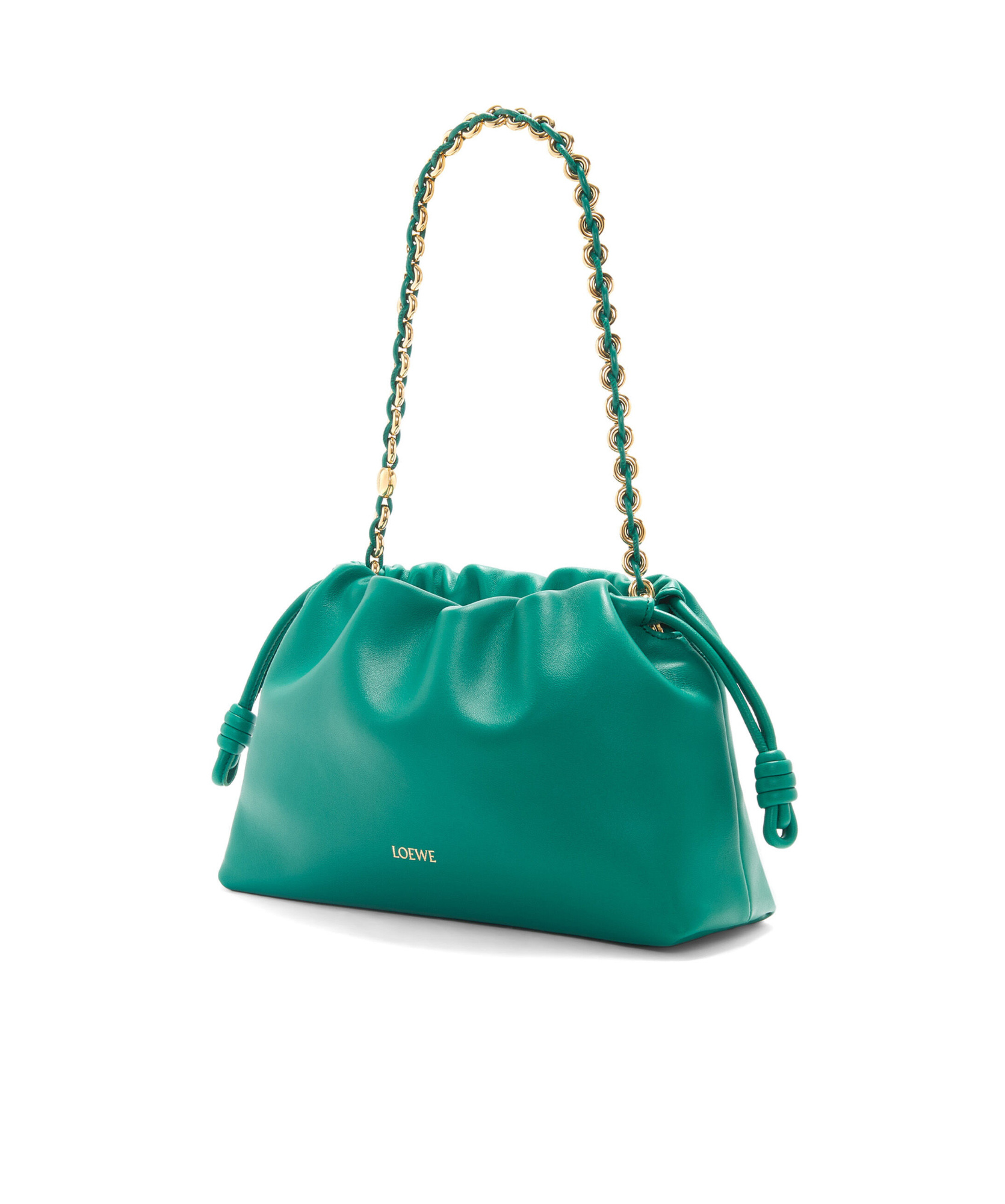 Loewe Flamenco Medium Pleated Shoulder Bag In Green