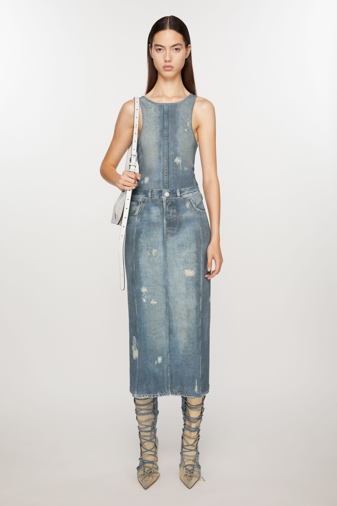 Acne Studios Rib Cotton Print Skirt In Denim Blue