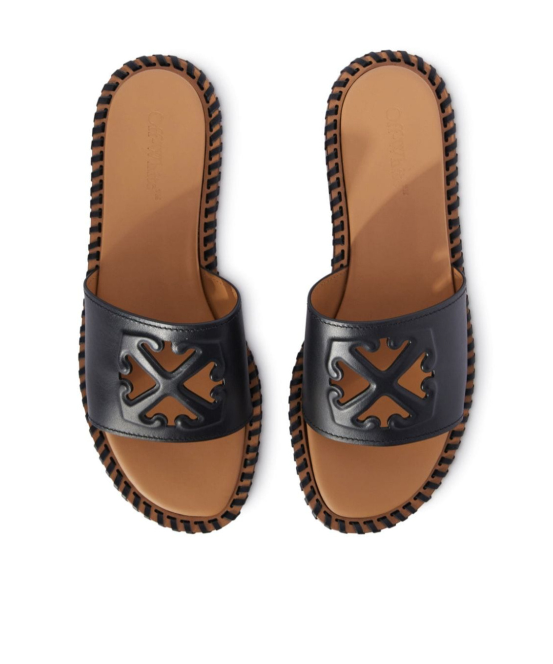 Off-white Twist Arrow Cut-out Leather Slides In Black