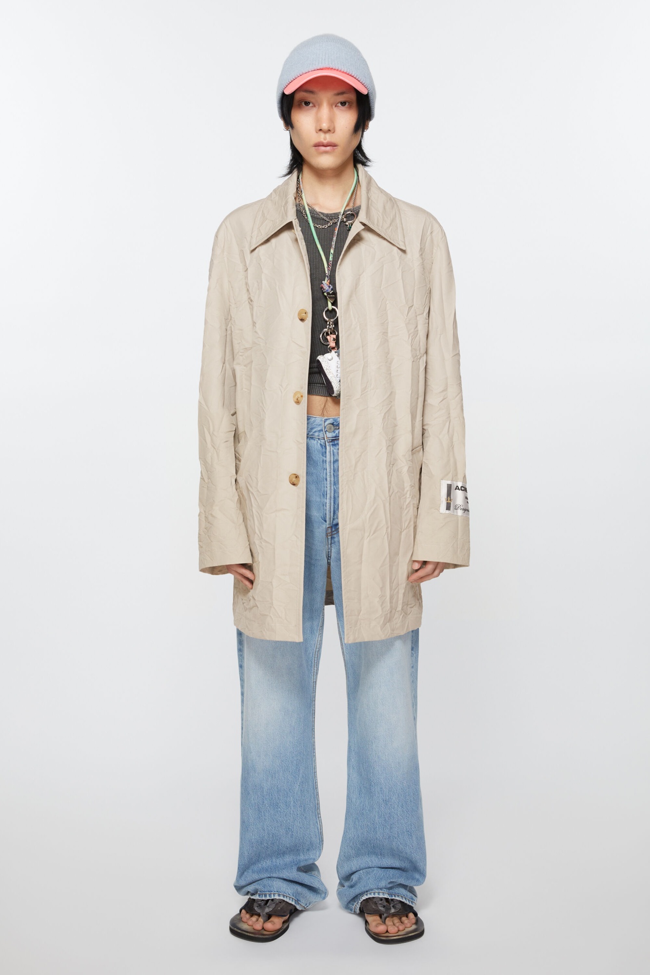 Shop Acne Studios Single-breasted Crinkled Coat In Nude