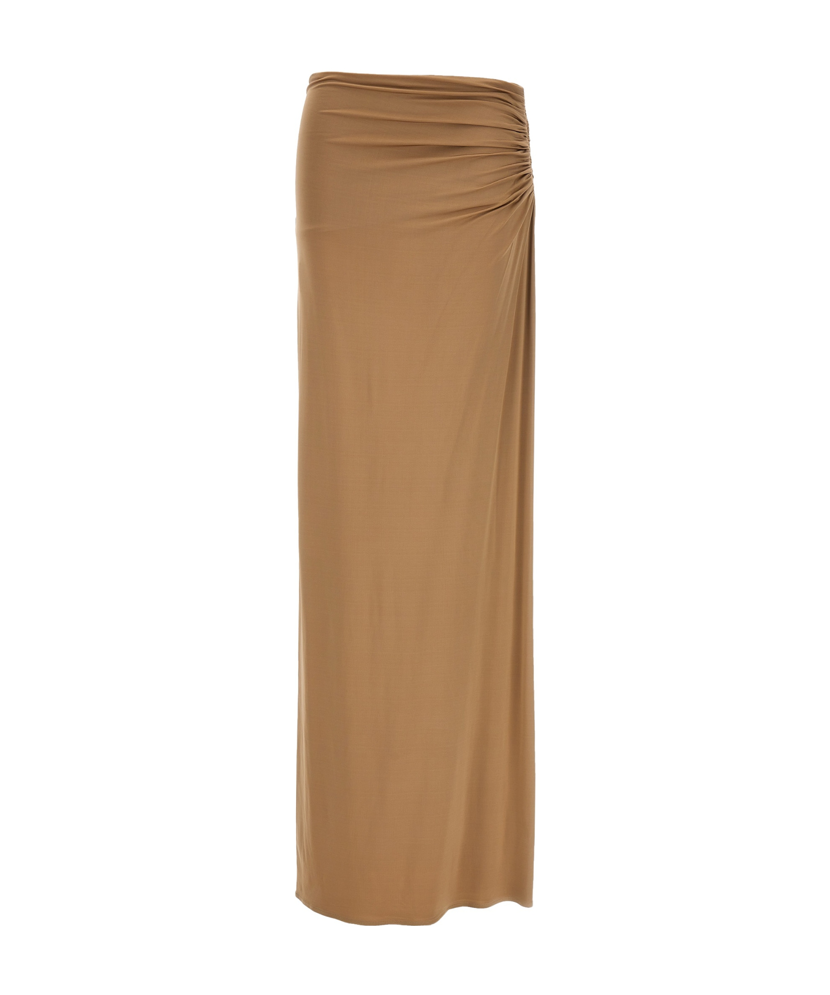 Shop Magda Butrym Cut-out-detailed Ruched Maxi Skirt In Brown