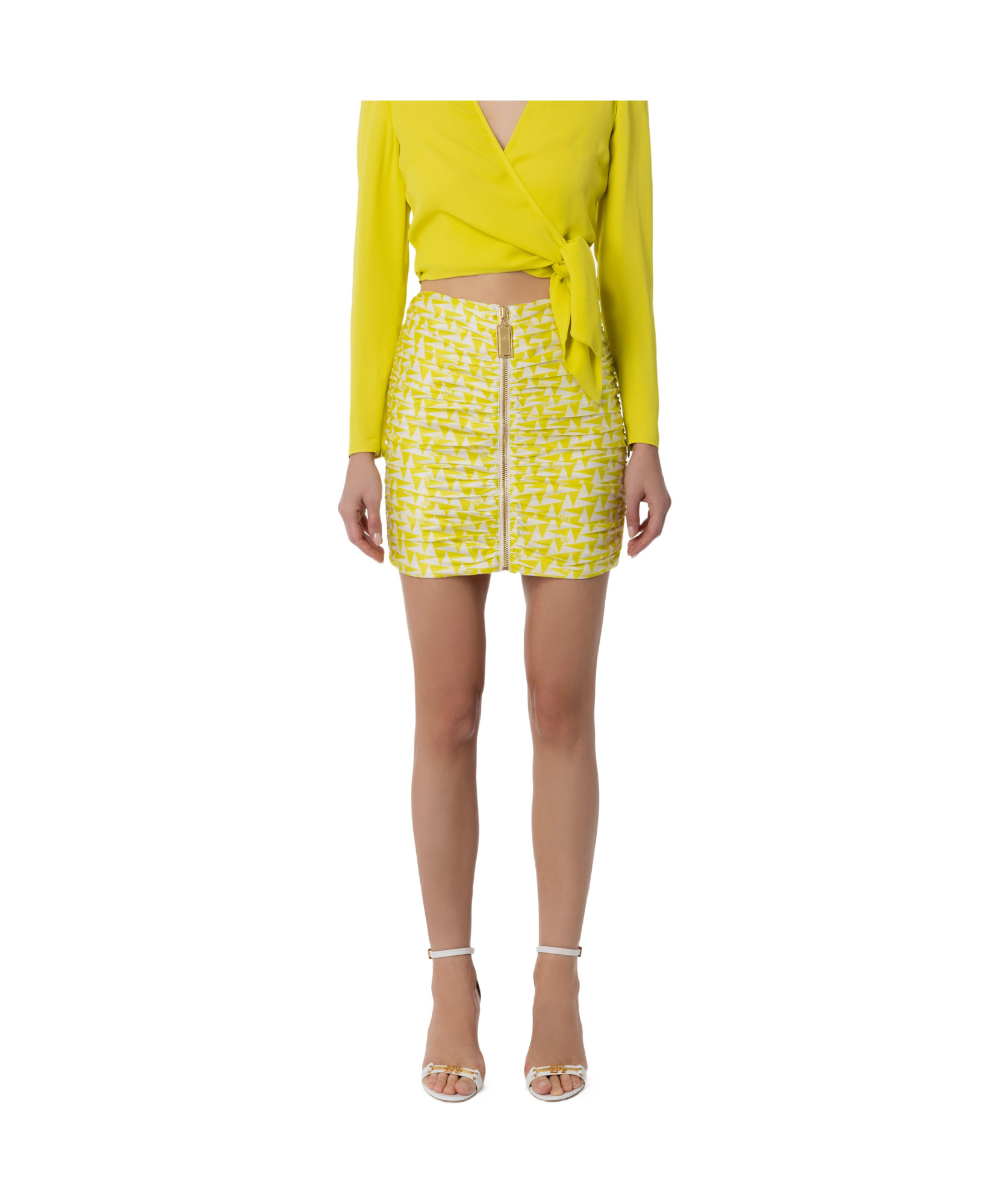 Elisabetta Franchi Geometric-pattern Mini Skirt In Yellow