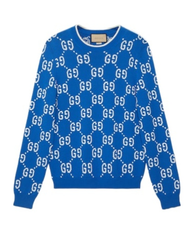 Gucci Gg-intarsia Cotton Jumper In Blue