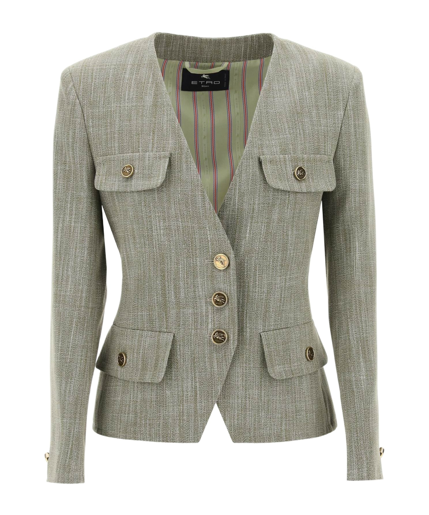 Shop Etro Slub Fabric Jacket In Gray