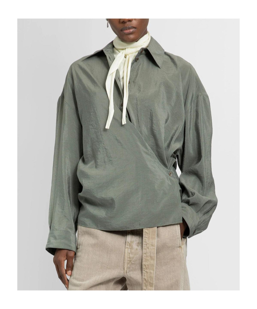 Lemaire Draped Silk Blend Shirt In Black