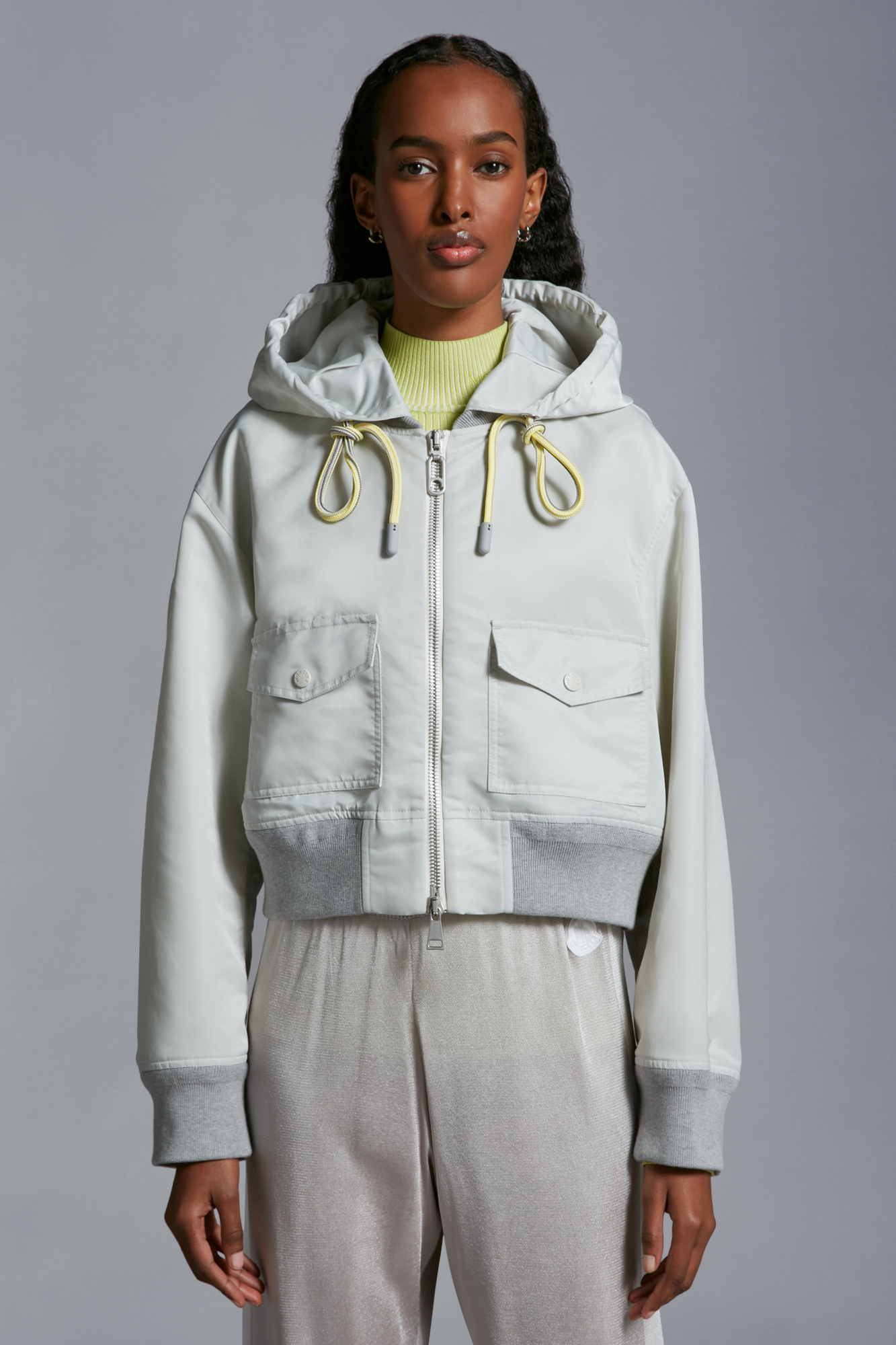 Moncler Briseo Satin Bomber Jacket In Gray