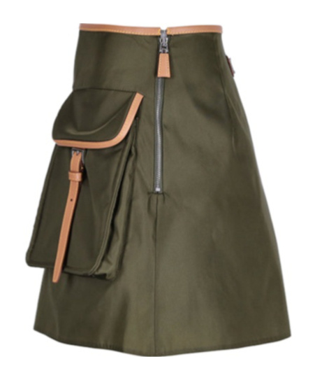 Prada Womens Green Re-nylon Patch-pocket Mid-rise Recycled-nylon And Leather Mini Skirt In Brown