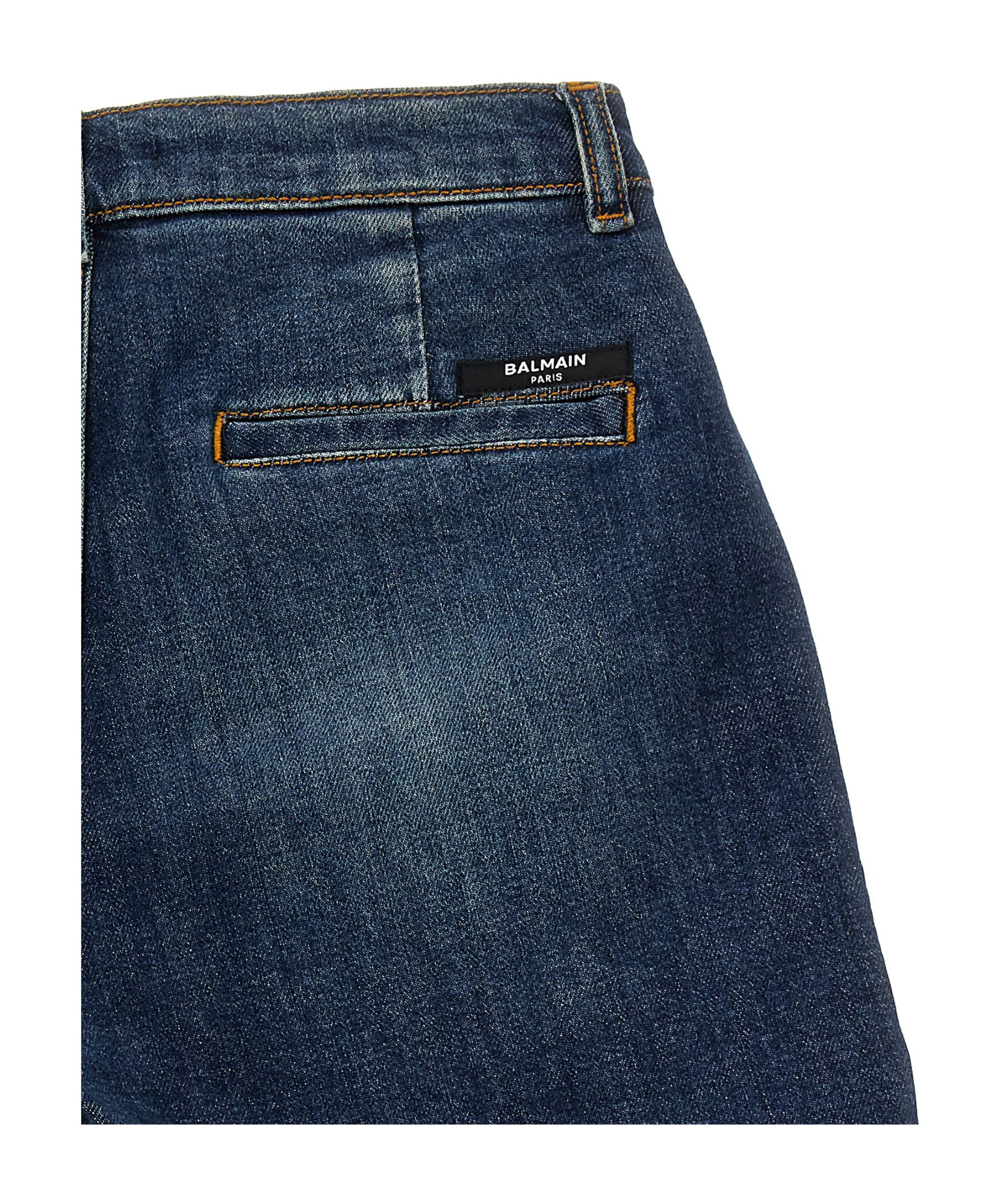 Balmain Coin-engraved Denim Shorts In Blue