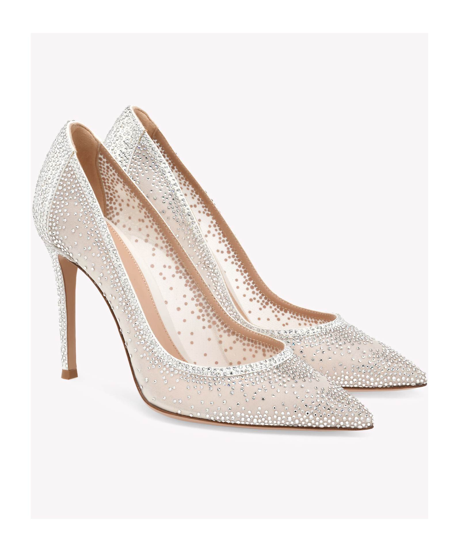 Gianvito Rossi Rania 95 Suede-trimmed Crystal-embellished Organza Pumps In Silver