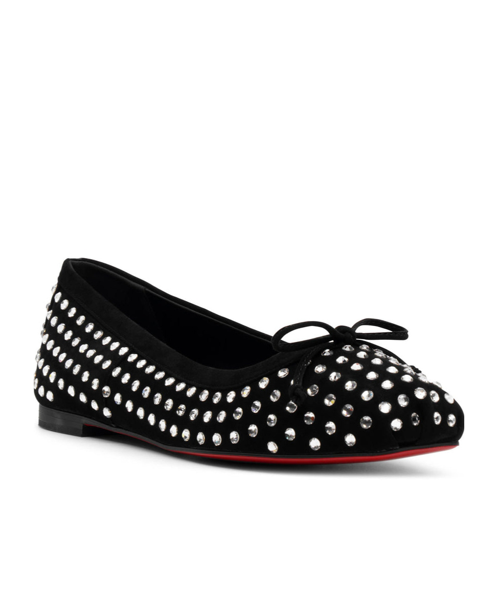 Christian Louboutin Mamadrague Strass Bow Red Sole Ballerina Flats In Black