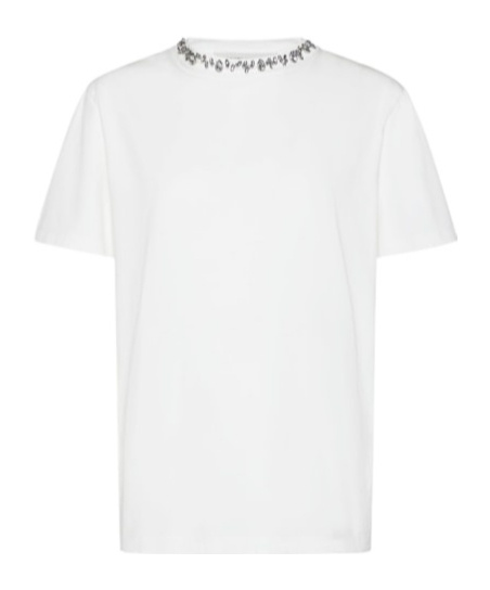 Golden Goose White Crewneck T-shirt With Rhinestone Embellishments On The Collar And Logo Detail On The Rear