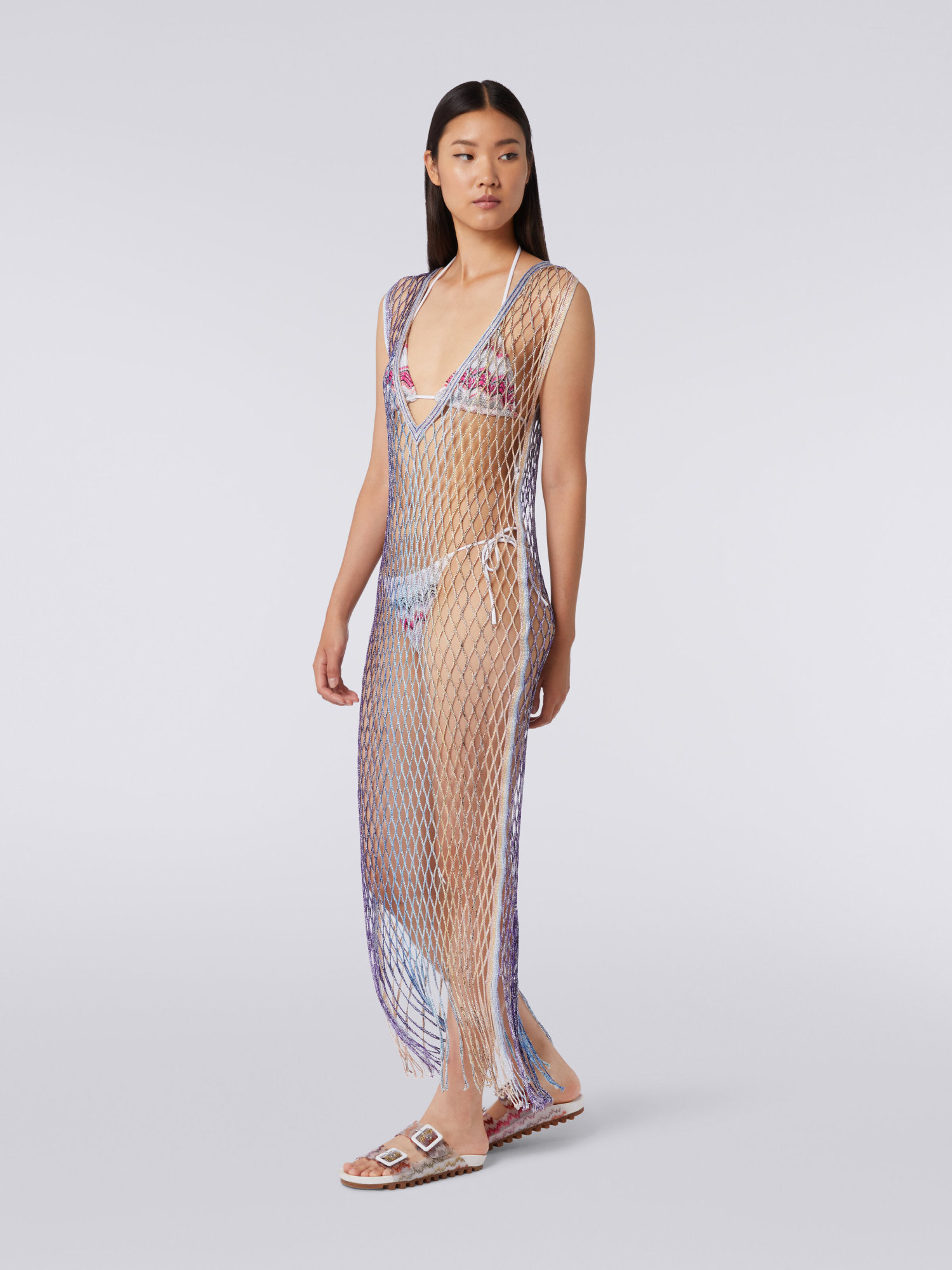 Shop Missoni Metallic Mesh Maxi Dress In Gray