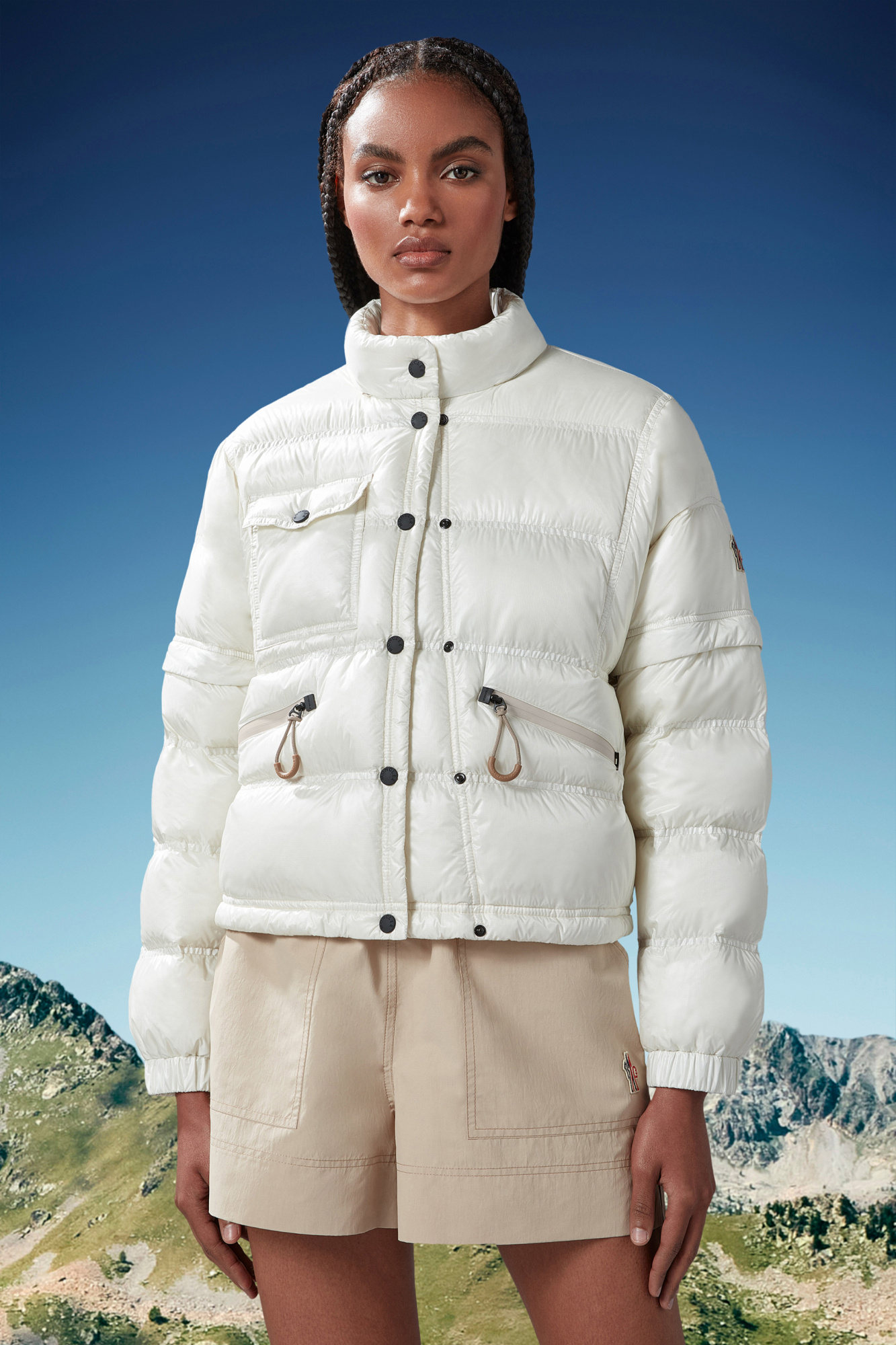 Moncler Grenoble 'mauduit' White Down Jacket With Logo Patch On The Sleeve In Tech Fabric Woman In White