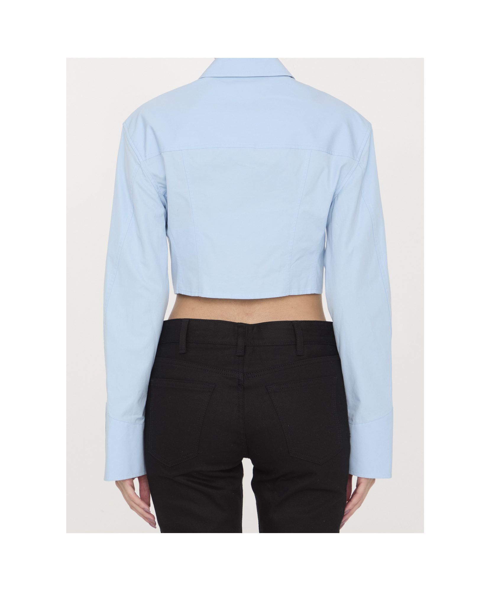 Alexander Wang Long Sleeve Copped Button Up Top In Blue
