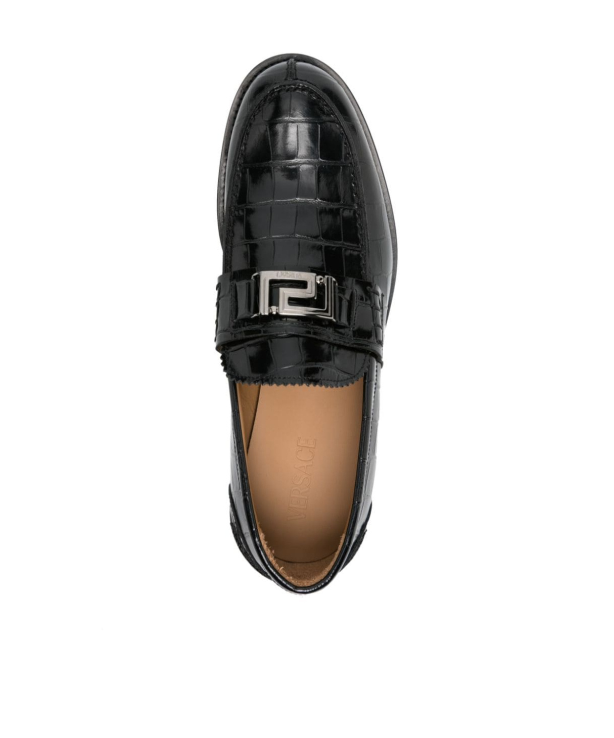 Versace Medusa Crocodile-embossed Leather Loafers In Black