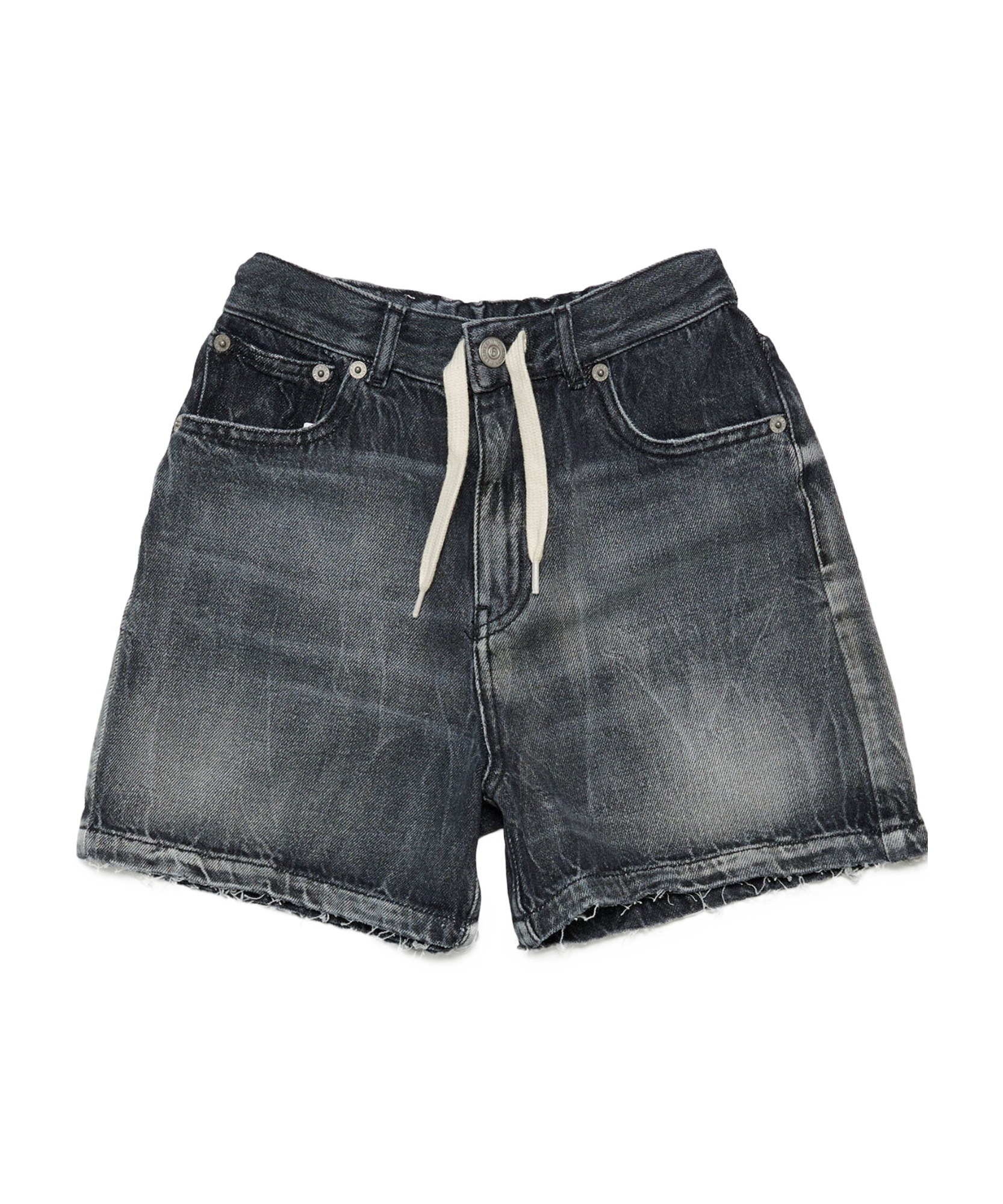 Mm6 Maison Margiela Logo-patch Drawstring Denim Shorts In Gray