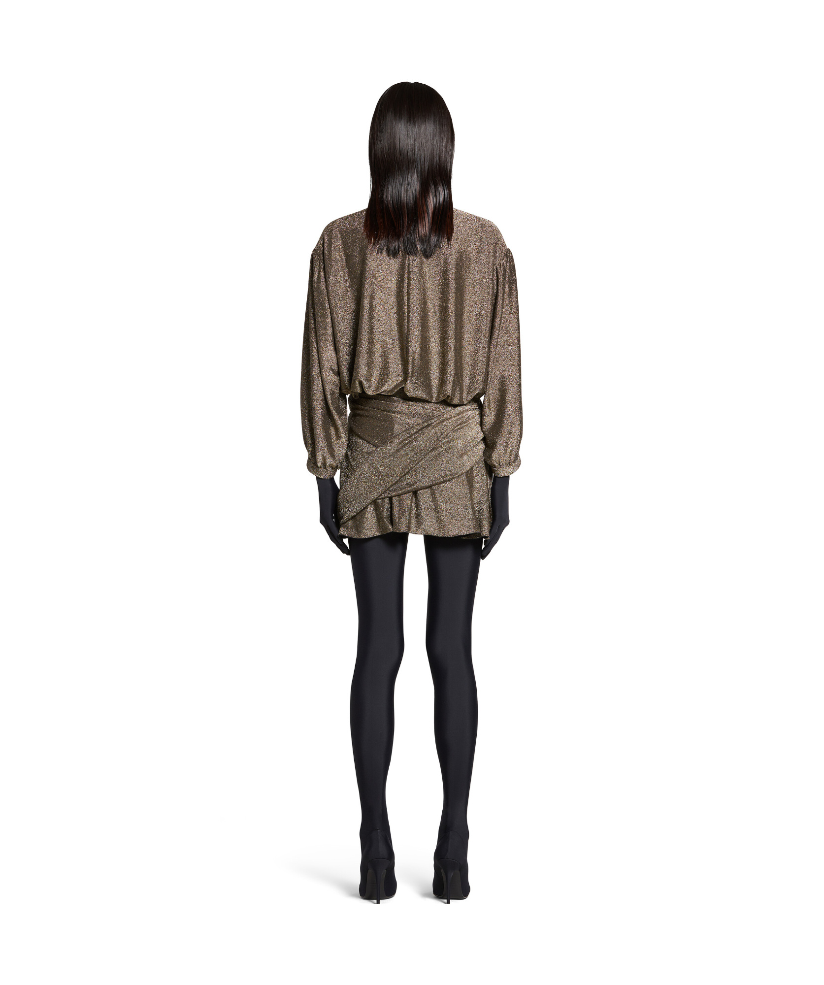 Balenciaga Draped Glittered Mini Dress In Brown