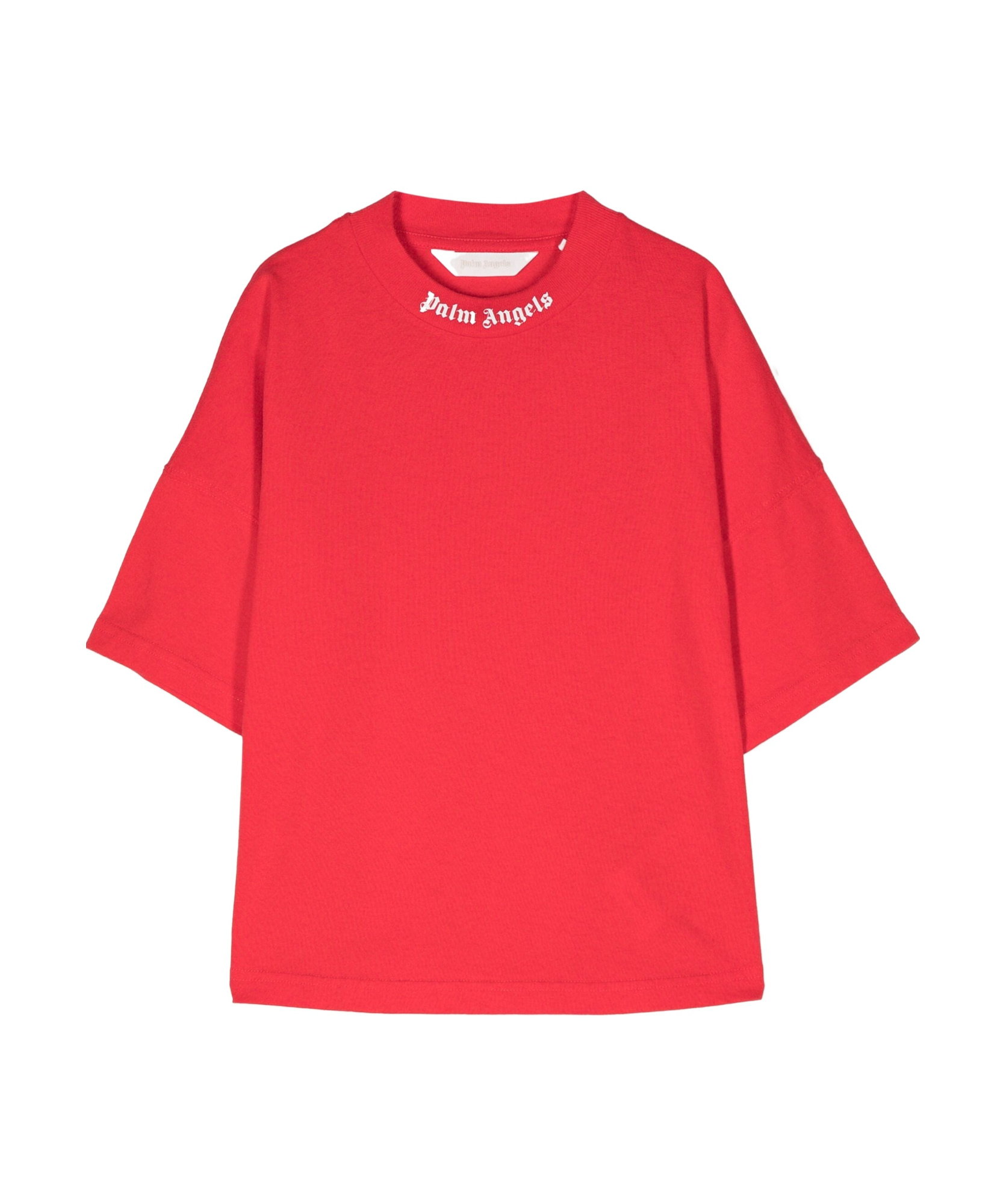 Palm Angels Kids Logo Printed Crewneck T-shirt In Red