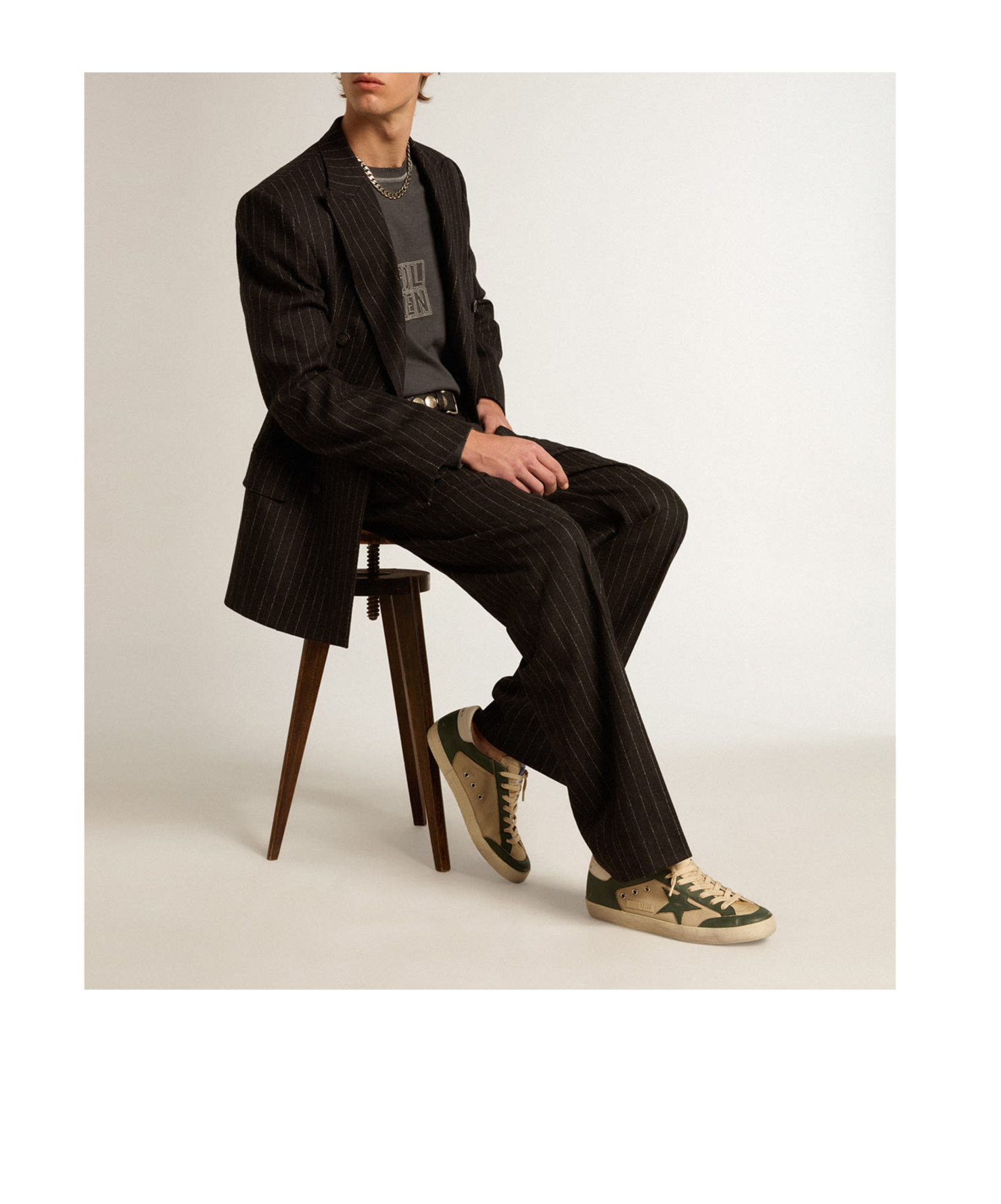 Golden Goose Super-star Ltd In Cream Mesh And Green Nappa With Nappa Star In Brown