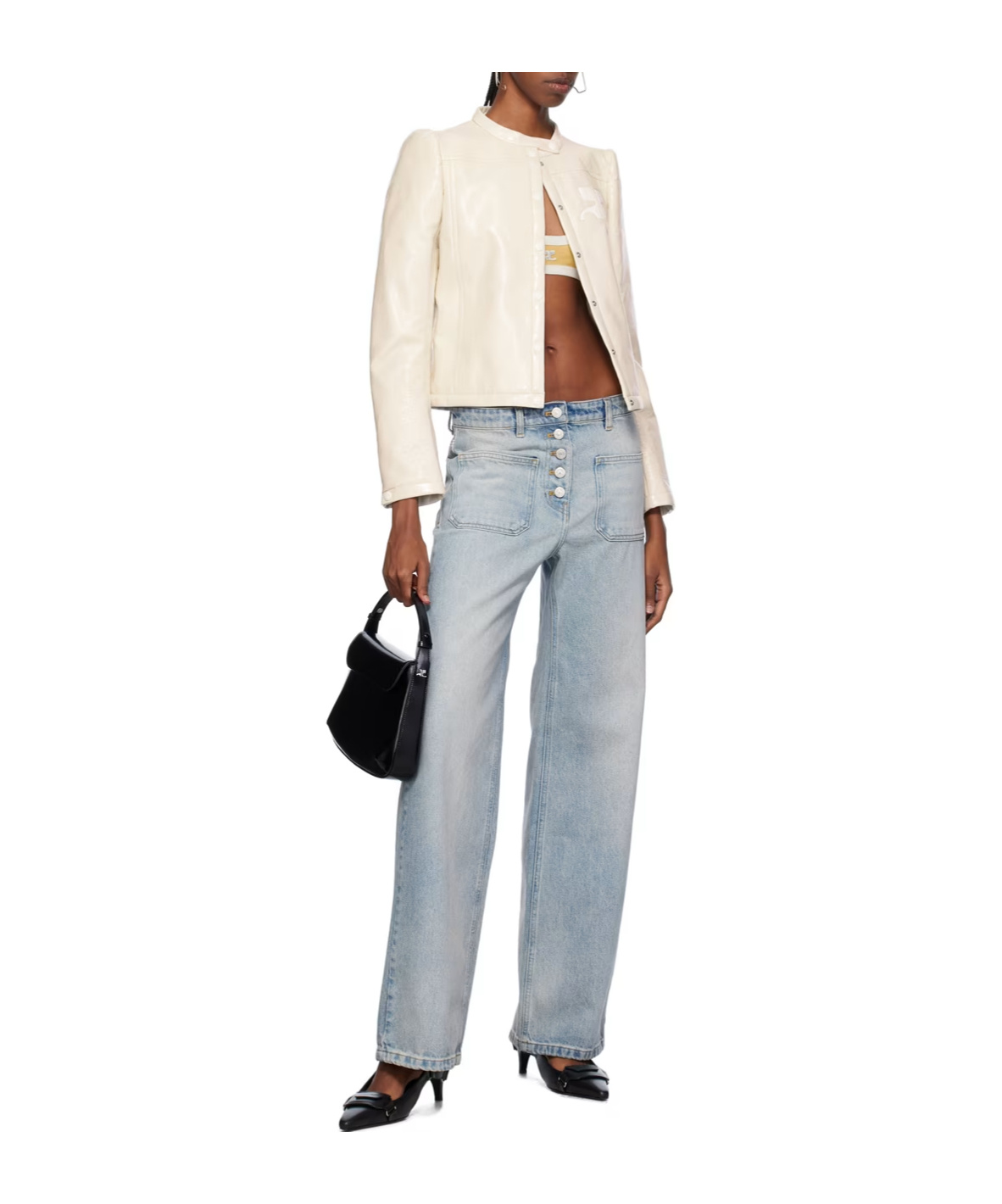 Courrèges Straight Bootcut Low-rise Denim Trousers In Gray
