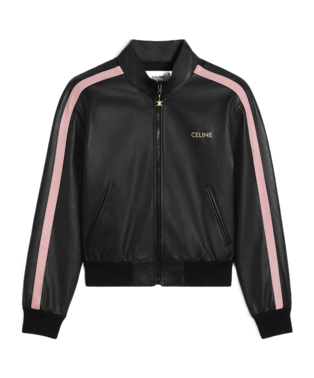 Celine Long-sleeved Leather Jacket In Black