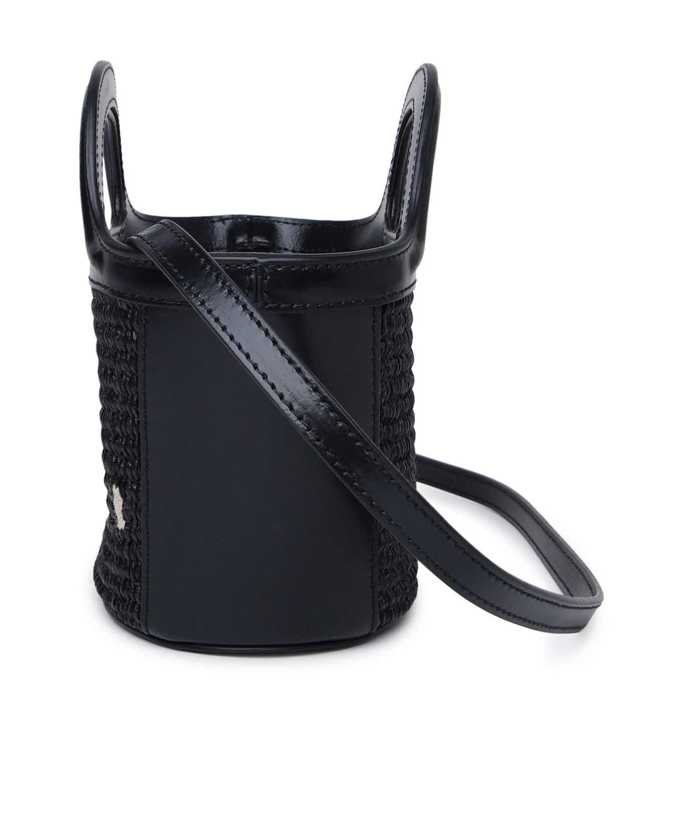 Marni Tropicalia Structured Shoulder Bag With Raffia Panels In Black