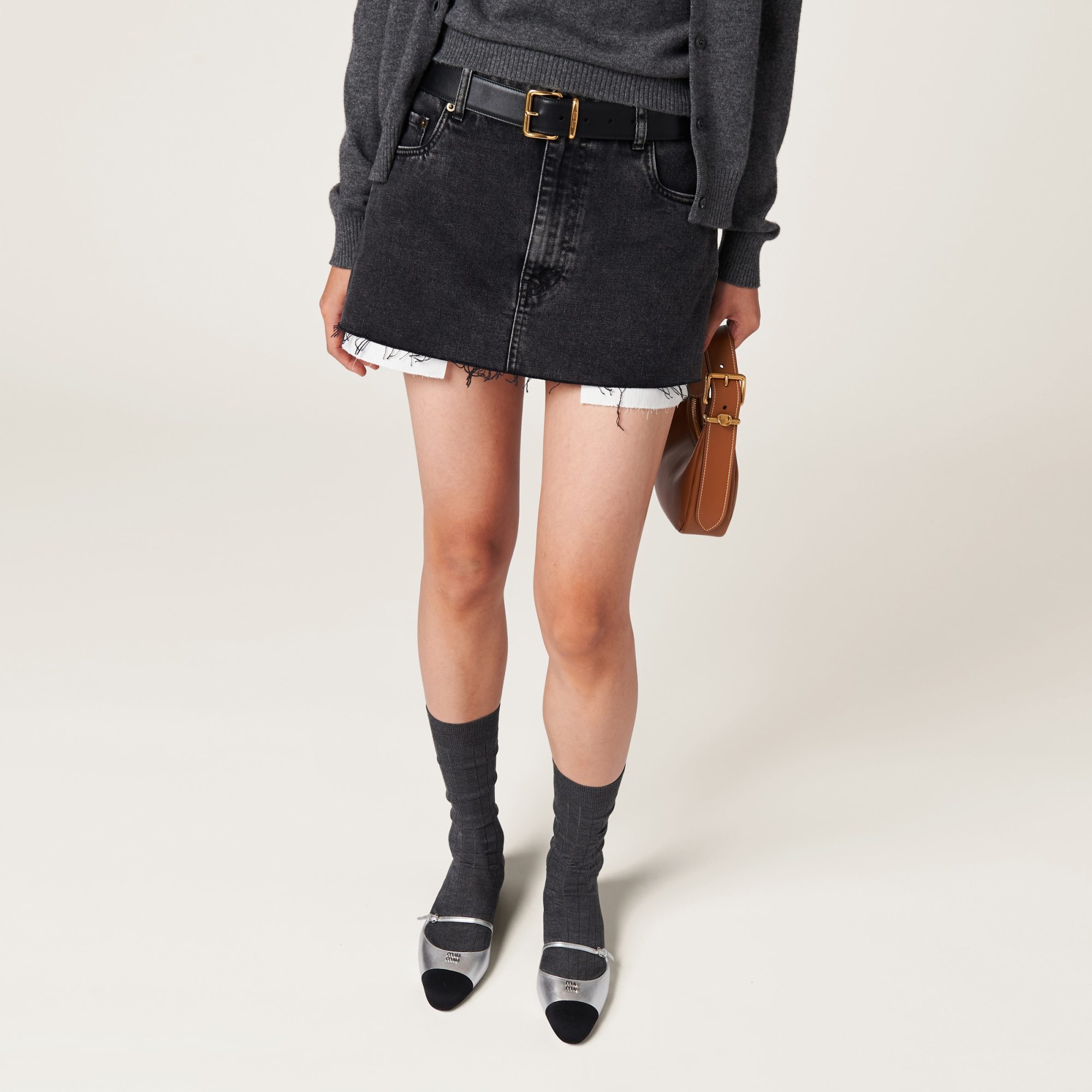 MIU MIU BLACK DENIM MINISKIRT
