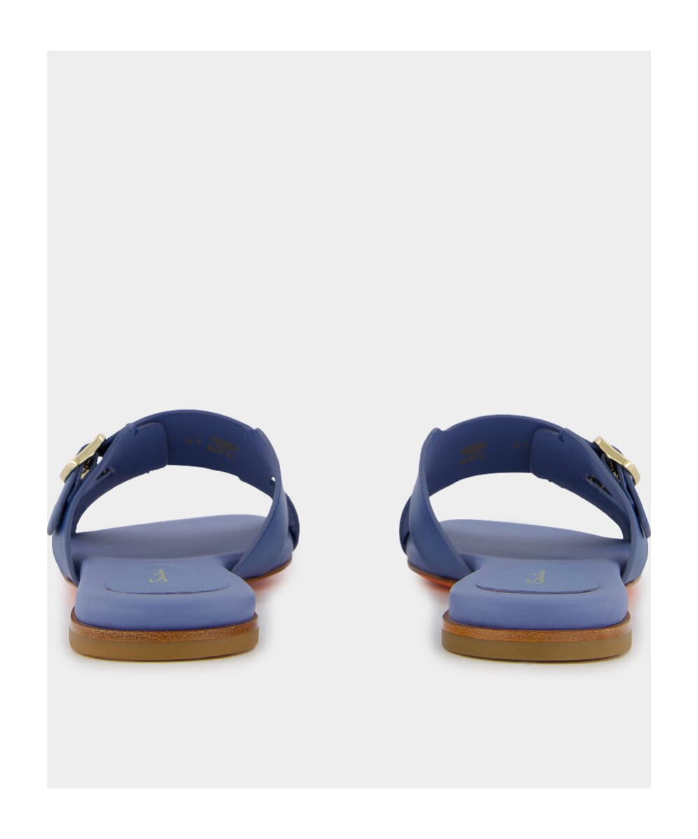 Shop Santoni Double-buckle Leather Slides In Blue