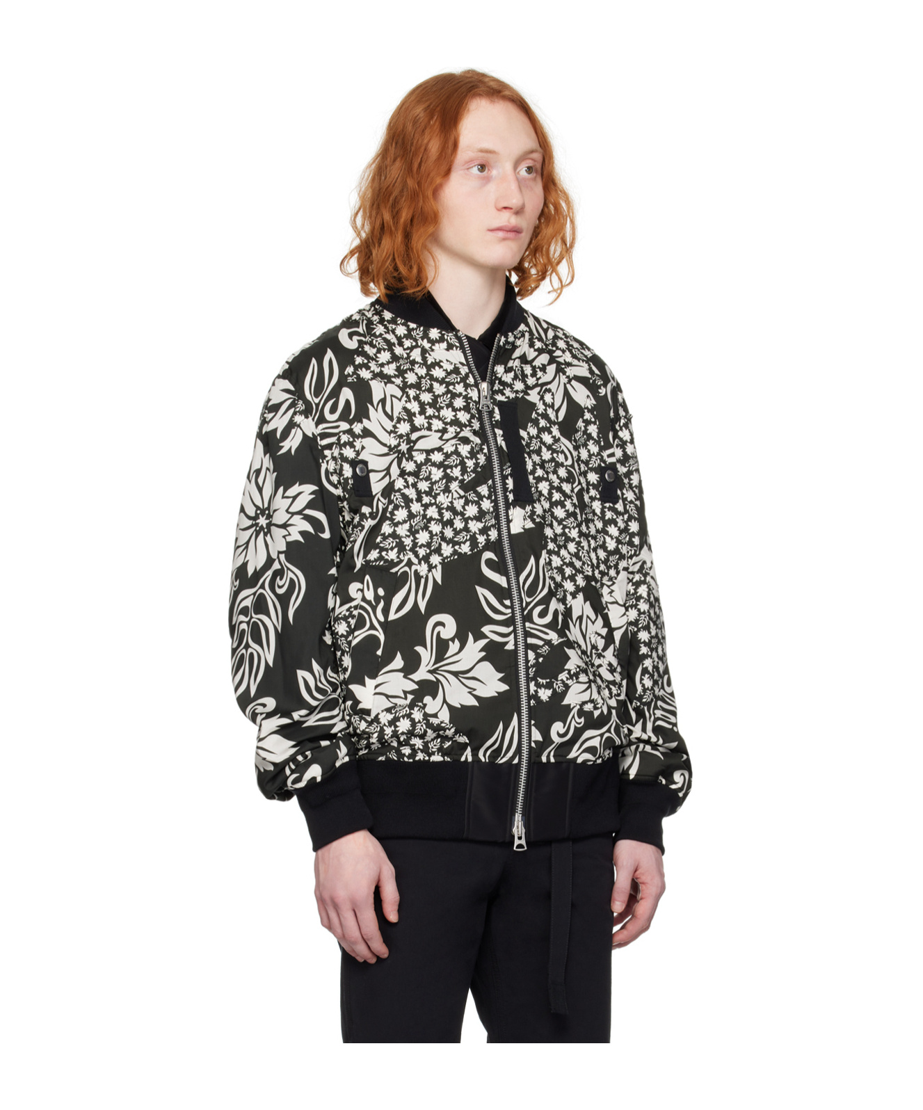 Sacai Floral-print Bomber Jacket In Black
