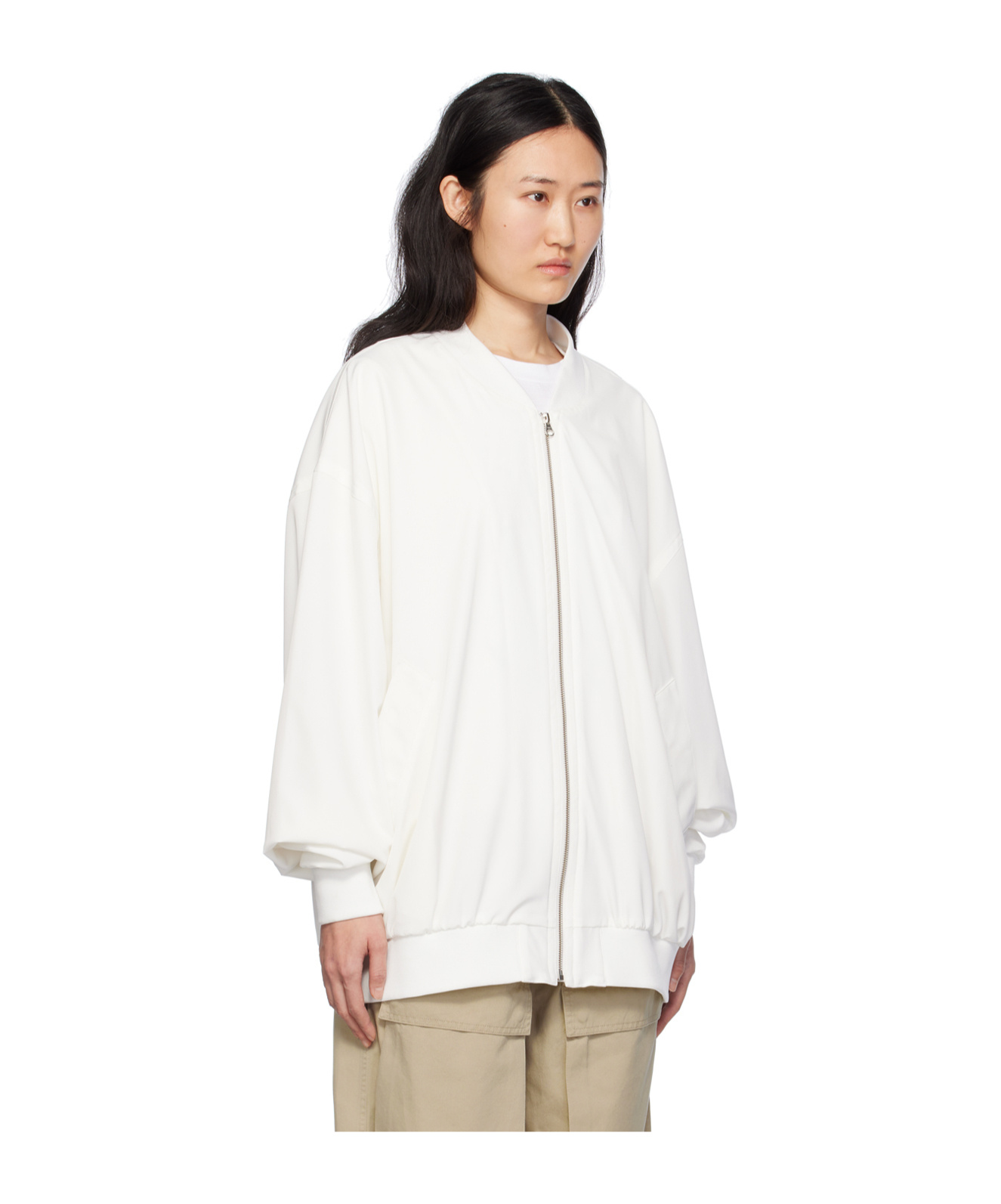 Mm6 Maison Margiela Off-white Zip Bomber In White