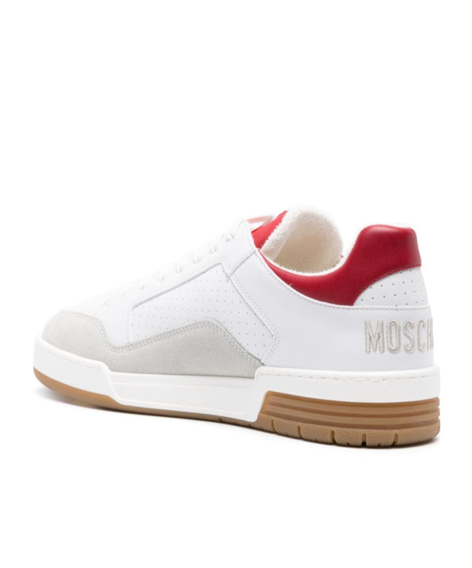 Moschino Contrasting Heel Leather Flatform Sneakers In White