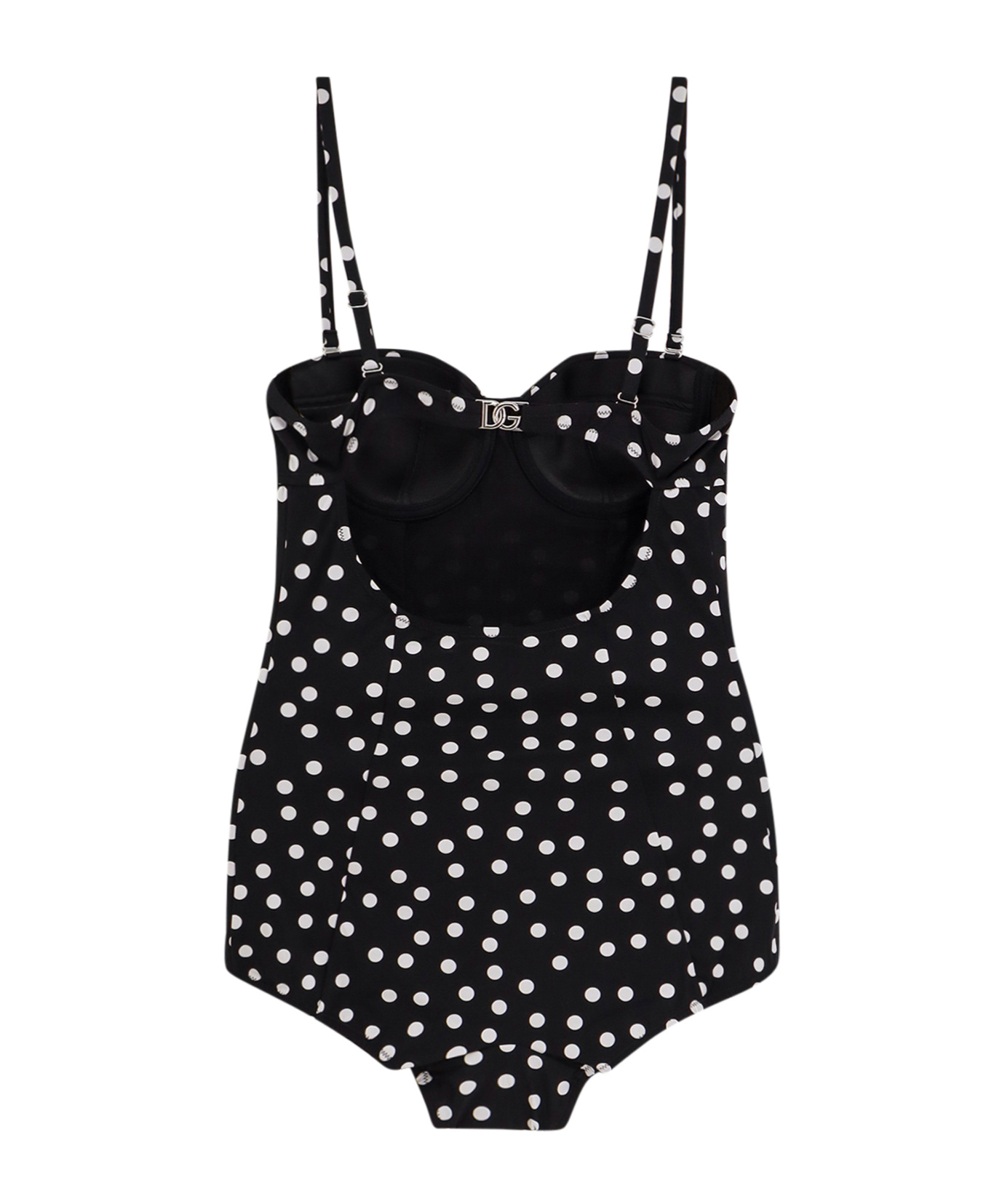 Dolce & Gabbana Dolce  Gabbana Polka-dot Printed One-piece Swimsuit In Black