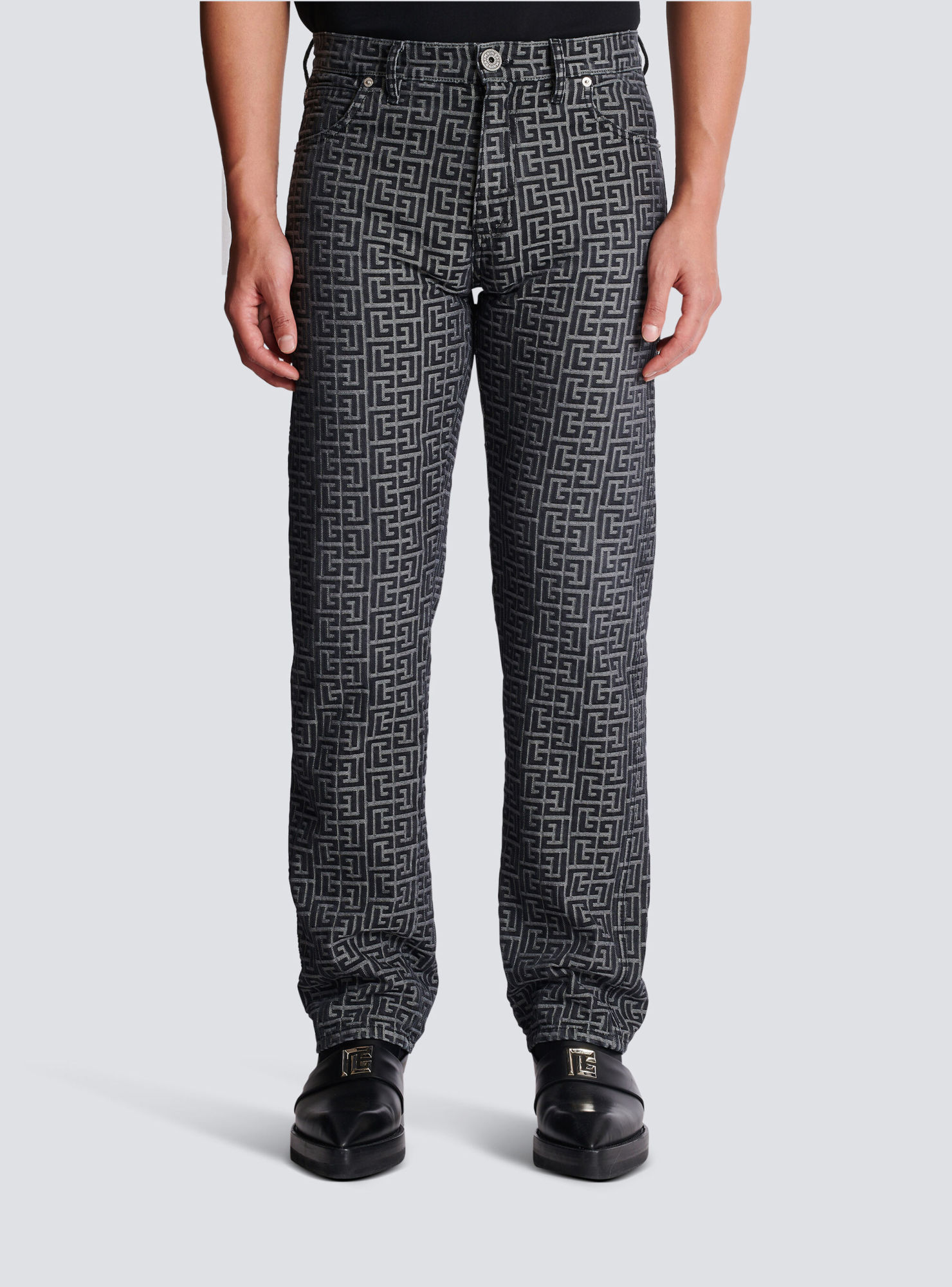 Balmain Jacquard Monogram Jeans In Black
