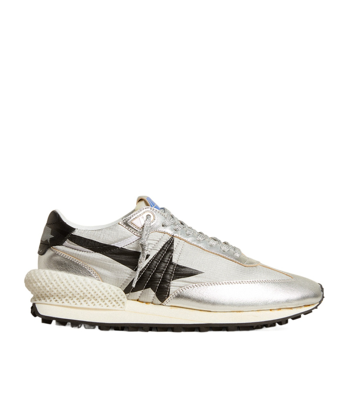 Golden Goose Marathon Nylon Sneakers With Silver Ripstop And Black Star Shoes In White