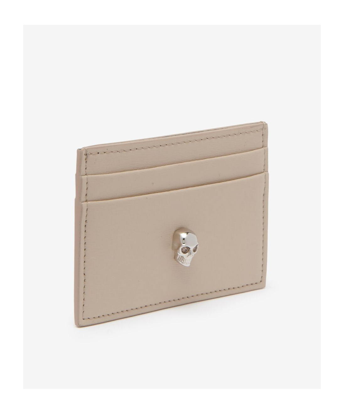 Alexander Mcqueen Skull-appliqué Leather Card Holder In Nude
