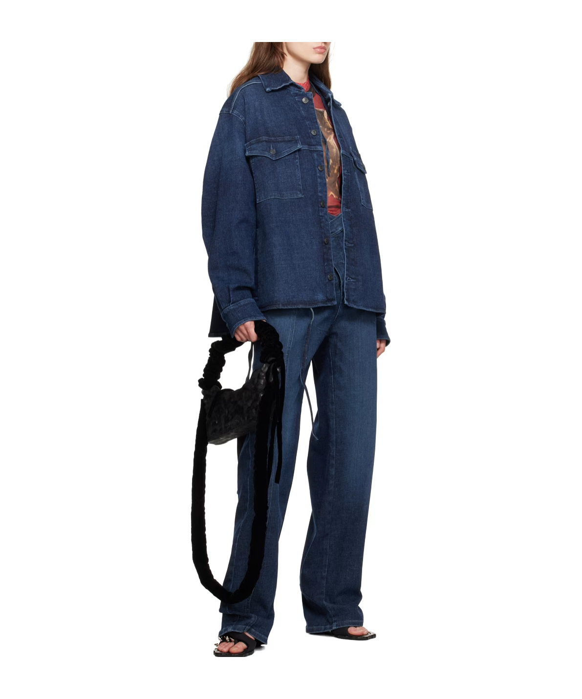 Ottolinger Square Collar Long-sleeved Denim Shirt In Blue