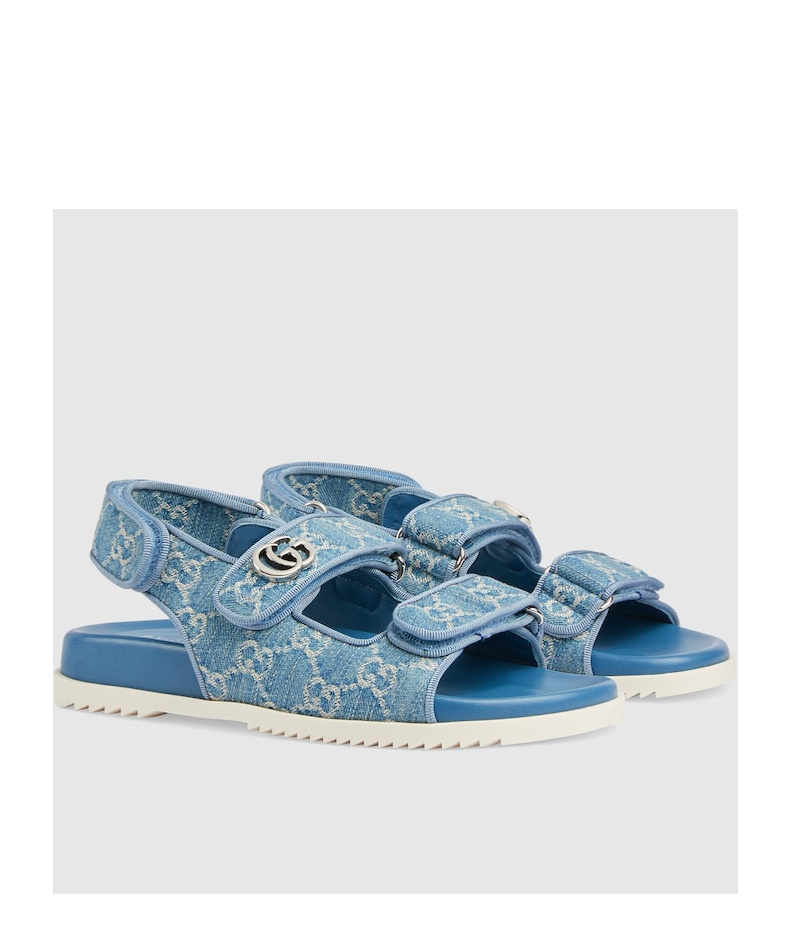 GUCCI LOGO-PLAQUE DENIM SANDALS