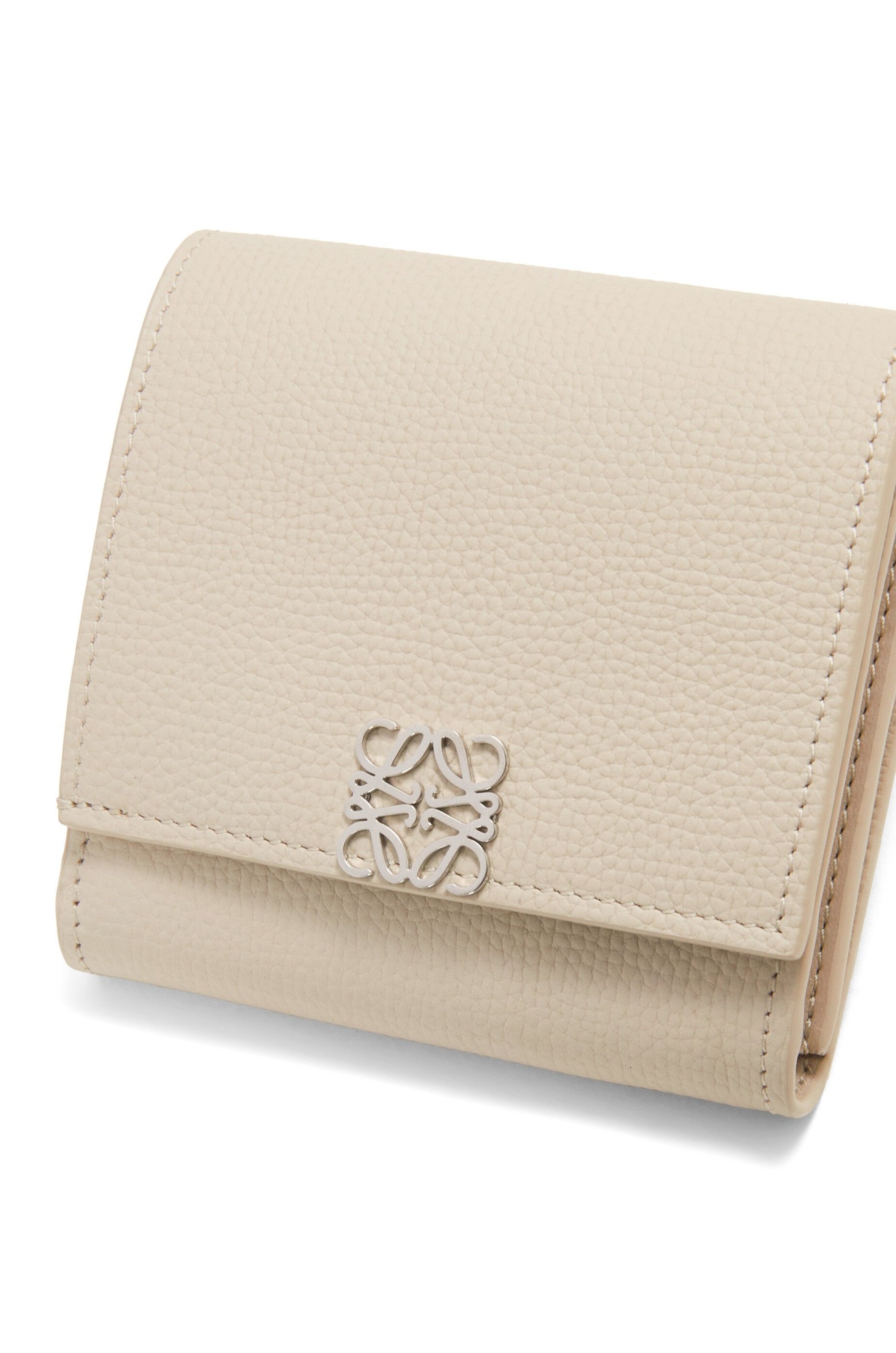 Shop Loewe Anagram Compact Flap Wallet In Pebble Grain Calfskin In Nude
