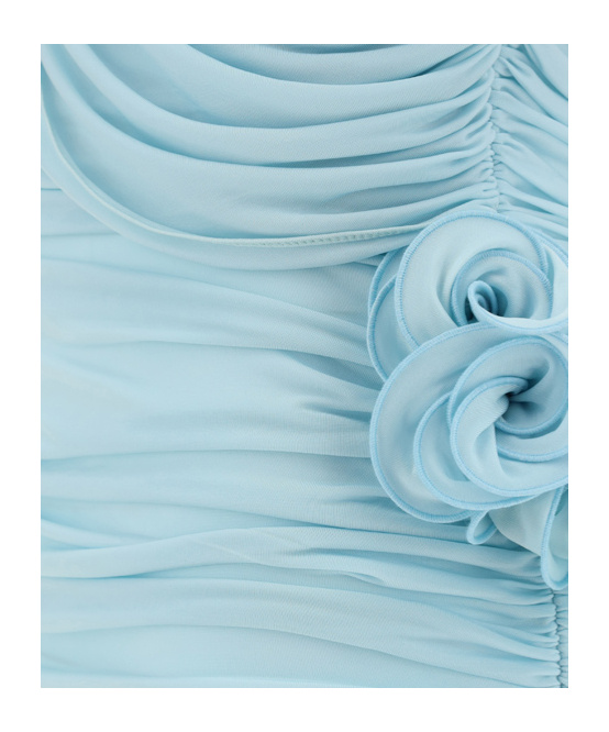 Magda Butrym Light Blue Draped Mini Dress With Roses Applications In Stretch Cupro Wpman In Blue