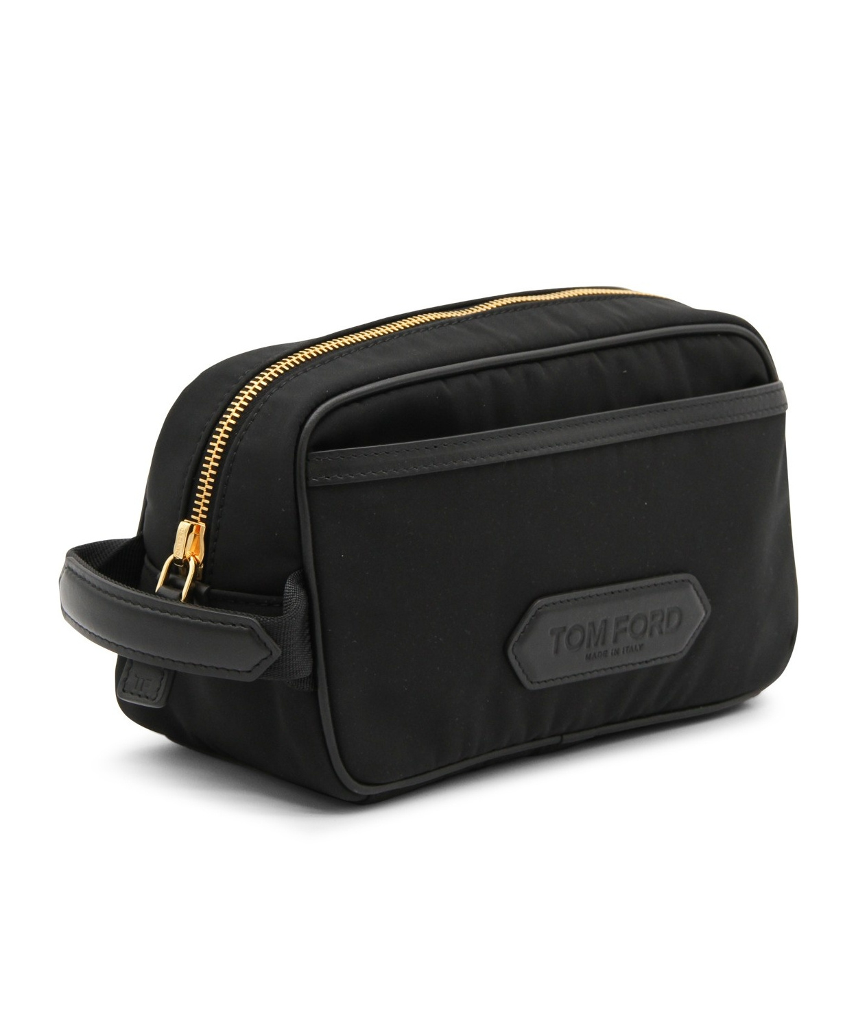 Tom Ford Logo Stapm Zip-up Clutch Bag In Black