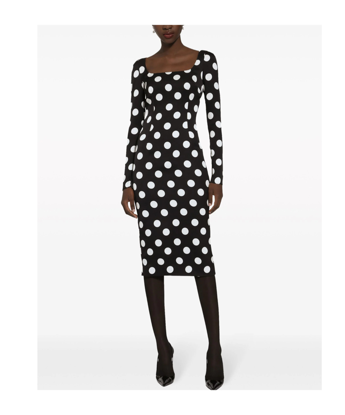 Dolce & Gabbana Polka Dot Print Silk Midi Dress In Black