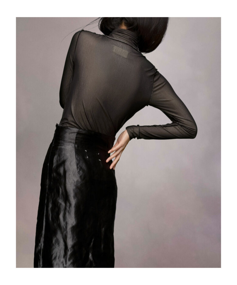 Maison Margiela Sheer Viscose Jersey T-neck Bodysuit In Black