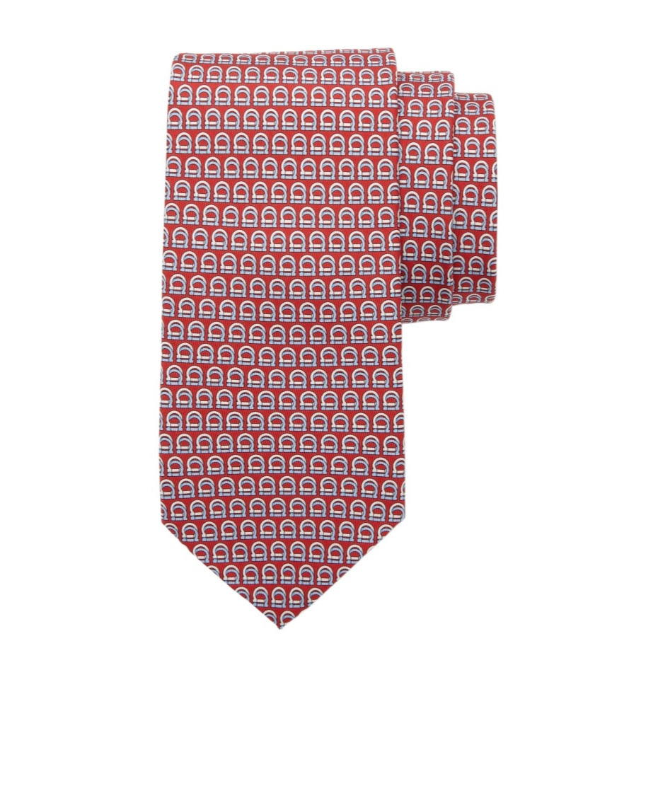 Ferragamo Gancini Print Silk Tie In Red