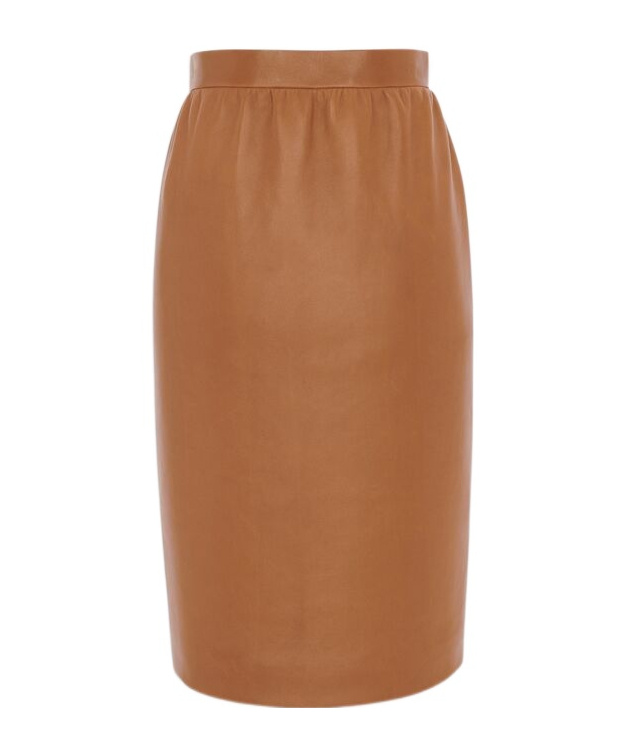 Saint Laurent High-rise Leather Pencil Skirt In Brown
