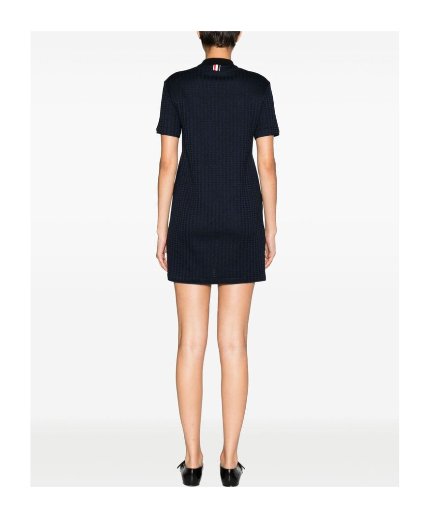 Thom Browne Checked Jacquard Polo Minidress In Blue