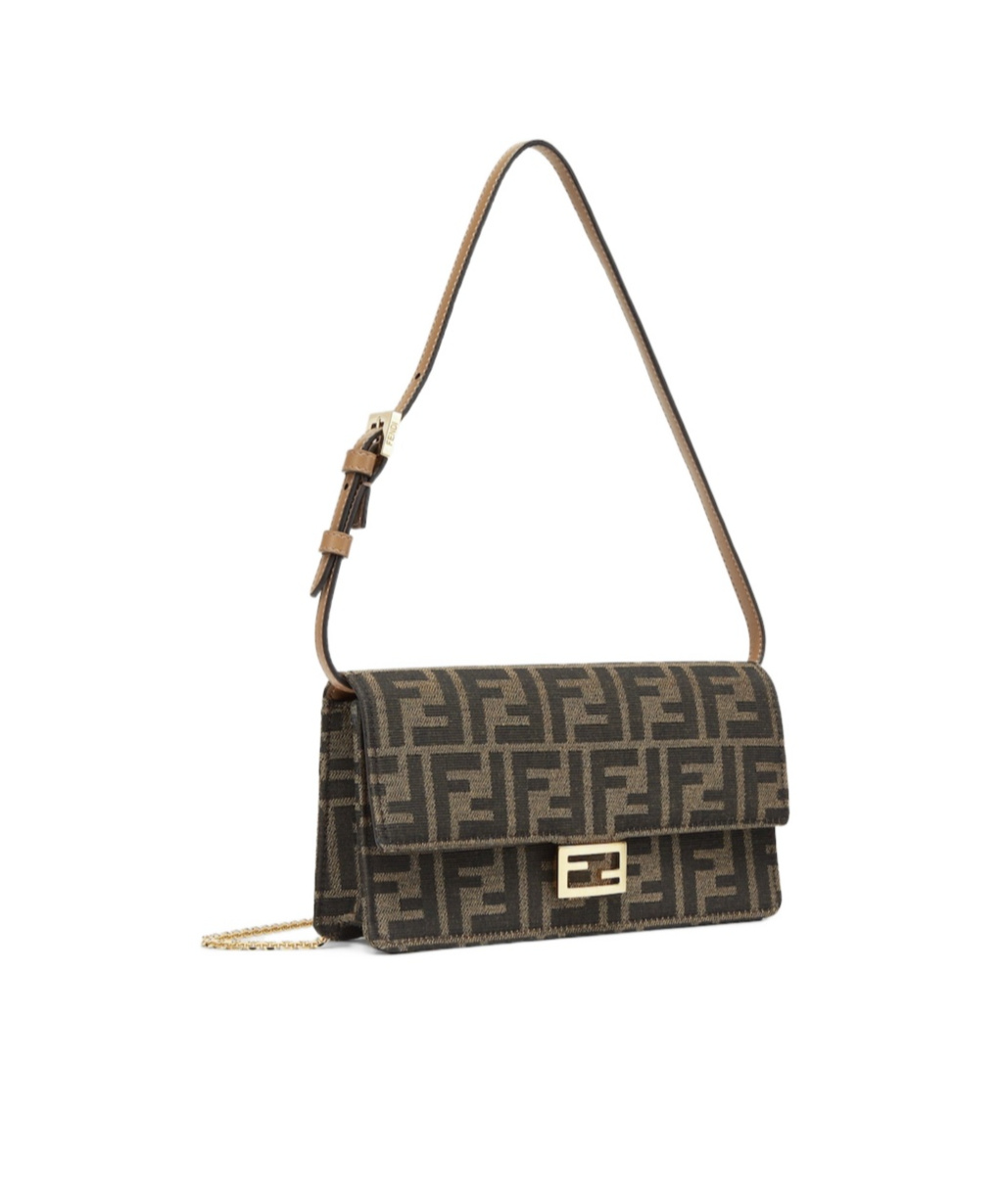 Fendi Baguette Ff Jacquard Chain-linked Wallet In Black