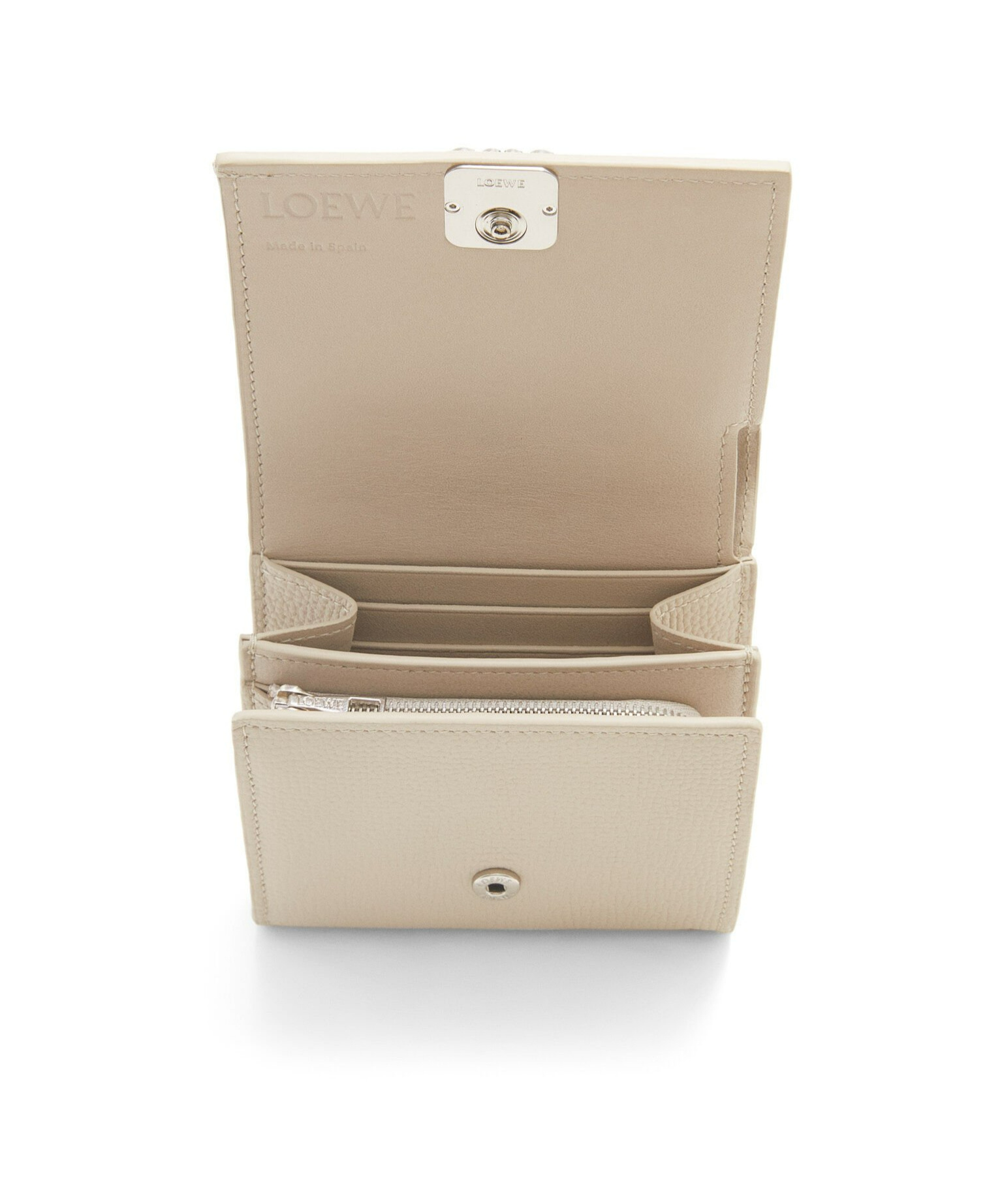 Shop Loewe Anagram Compact Flap Wallet In Pebble Grain Calfskin In Nude