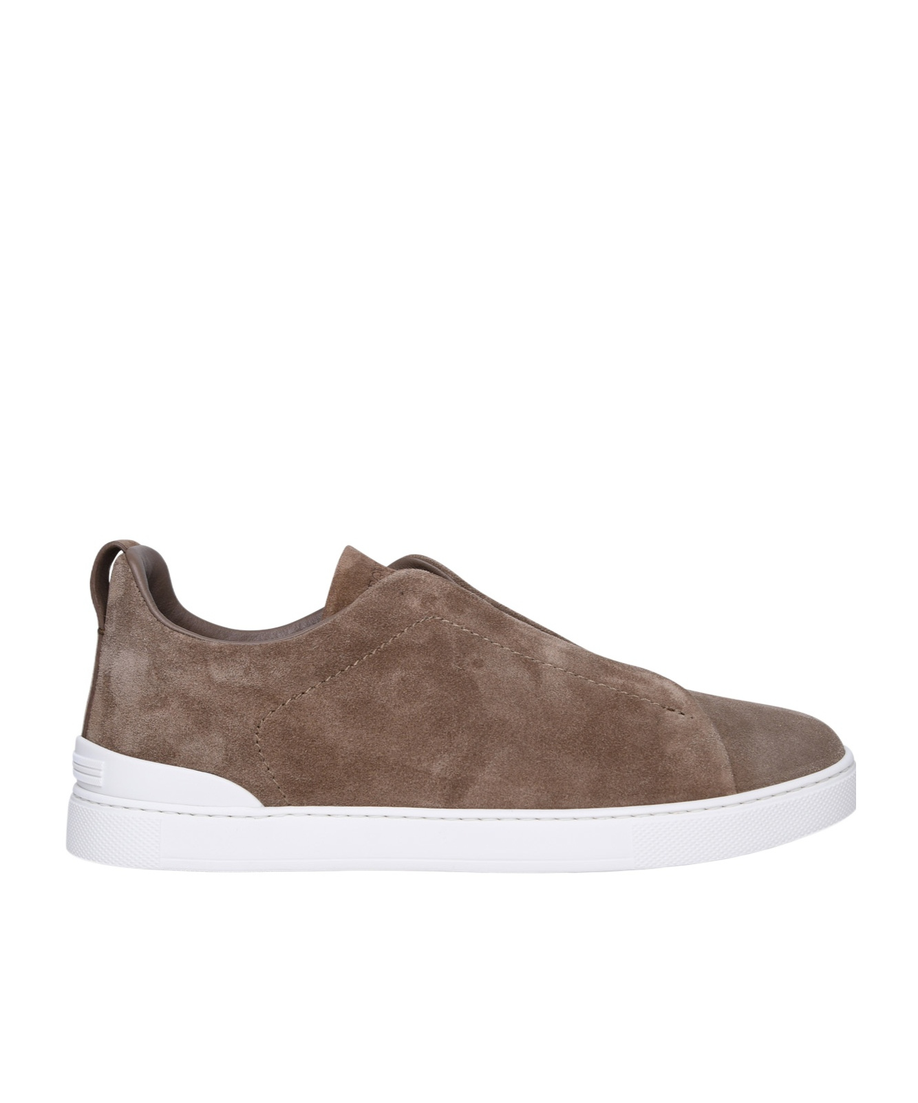 Zegna Man Cappuccino Suede Triple Stitch Slip Ons In Multi